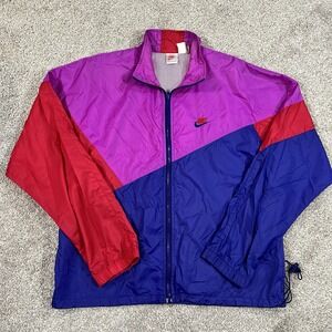 Nike Jacket M Purple Red Blue Windbreaker Vintage 90s Colorblock Swoosh‎ Retro